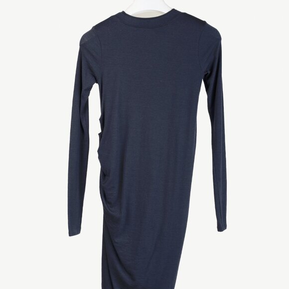 Brunello Cucinelli Navy Wool Ruched Long-Sleeve Bubble Hem Knit Dress - Picture 2 of 12